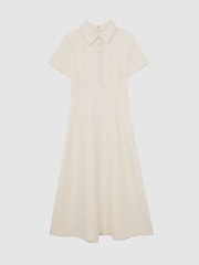 Reiss Cream Mari Button-Neck Short-Sleeve Midi Dress - Image 2 of 7