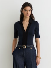 Reiss Navy/Black Denny Jersey Colour-Block Half-Zip Polo Top - Image 3 of 6