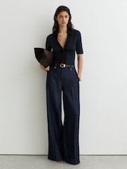 Reiss Navy/Black Denny Jersey Colour-Block Half-Zip Polo Top - Image 4 of 6