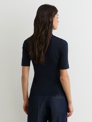 Reiss Navy/Black Denny Jersey Colour-Block Half-Zip Polo Top - Image 5 of 6