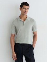 Reiss Minty Sage Green Manor Merino Wool Short-Sleeve Polo Shirt - Image 1 of 6