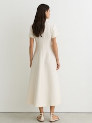 Reiss Cream Mari Petite Button-Neck Short-Sleeve Midi Dress - Image 5 of 8