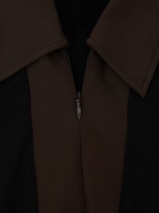Reiss Black/Chocolate Brown Denny Jersey Colour-Block Half-Zip Polo Top - Image 6 of 6