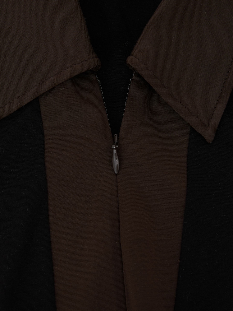 Reiss Black/Chocolate Brown Denny Jersey Colour-Block Half-Zip Polo Top - Image 6 of 6 Reiss Black/Chocolate Brown Denny Jersey Colour-Block Half-Zip Polo Top - Image 6 of 6