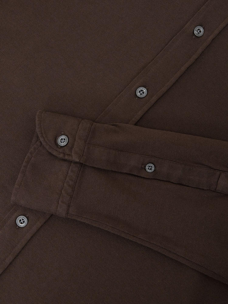 Reiss Chocolate Brown Dasilva Cotton-Piqué Garment-Dyed Shirt Regular-Fit - Image 6 of 6
