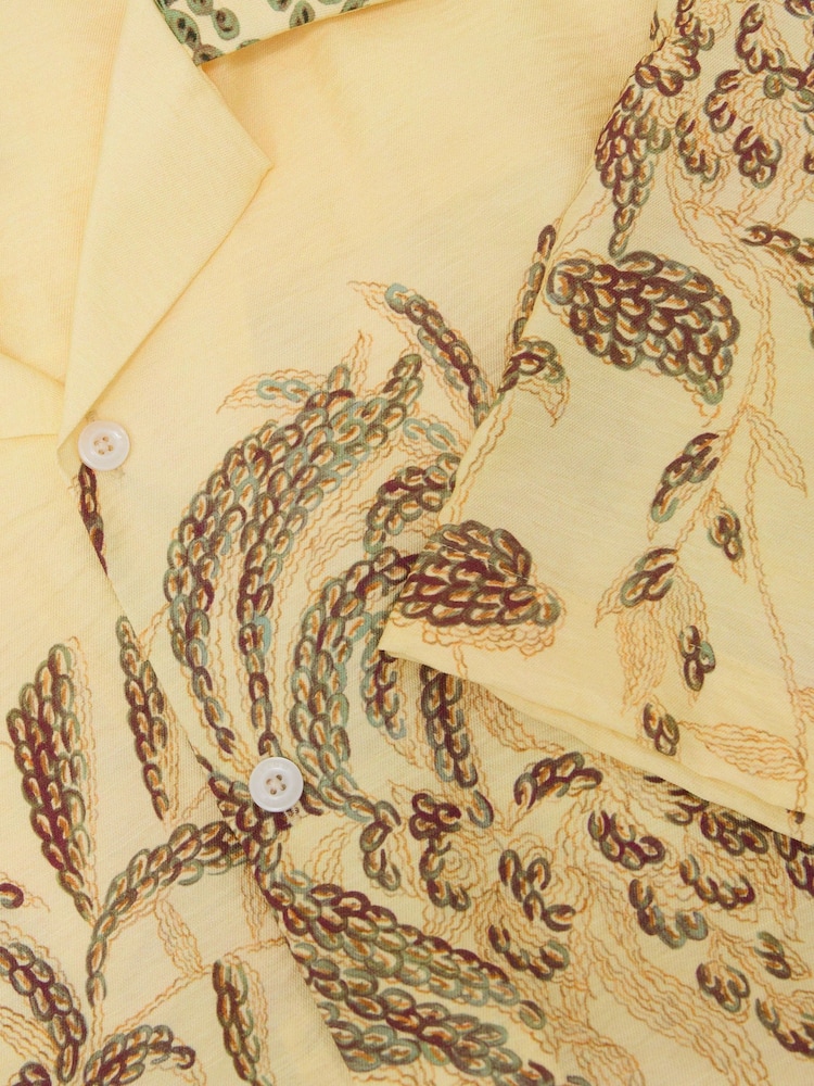 Reiss Yellow Camino Palm-Print Cuban-Collar Shirt - Image 6 of 6