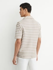 Reiss White/Oatmeal Island Striped Crochet Cuban-Collar Shirt - Image 5 of 6