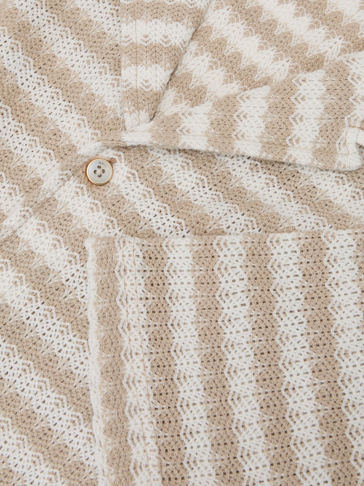Reiss White/Oatmeal Island Striped Crochet Cuban-Collar Shirt - Image 6 of 6