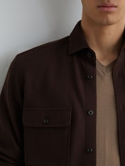 Reiss Brown Forsithe Textured Twin-Pocket Overshirt Cotton-Blend - Image 4 of 6