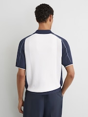 Reiss White/Airforce Blue Claremont Colour-Block Knitted Polo Shirt - Image 5 of 6