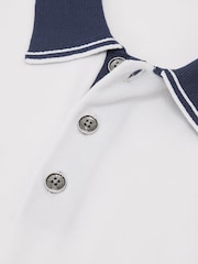 Reiss White/Airforce Blue Claremont Colour-Block Knitted Polo Shirt - Image 6 of 6
