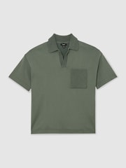 Reiss Steel Green Warton Knitted Open-Collar Polo Jumper - Image 2 of 6