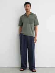 Reiss Steel Green Warton Knitted Open-Collar Polo Jumper - Image 3 of 6