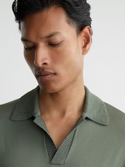 Reiss Steel Green Warton Knitted Open-Collar Polo Jumper - Image 4 of 6