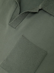 Reiss Steel Green Warton Knitted Open-Collar Polo Jumper - Image 6 of 6