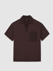 Reiss Chocolate Brown Warton Knitted Open-Collar Polo Jumper - Image 2 of 6