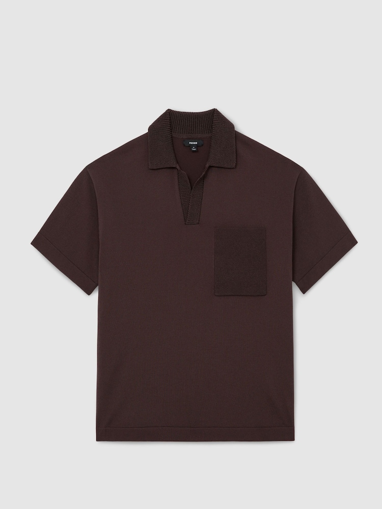 Reiss Chocolate Brown Warton Knitted Open-Collar Polo Jumper - Image 2 of 6 Reiss Chocolate Brown Warton Knitted Open-Collar Polo Jumper - Image 2 of 6