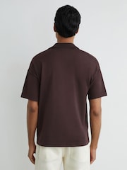 Reiss Chocolate Brown Warton Knitted Open-Collar Polo Jumper - Image 5 of 6