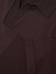 Reiss Chocolate Brown Warton Knitted Open-Collar Polo Jumper - Image 6 of 6