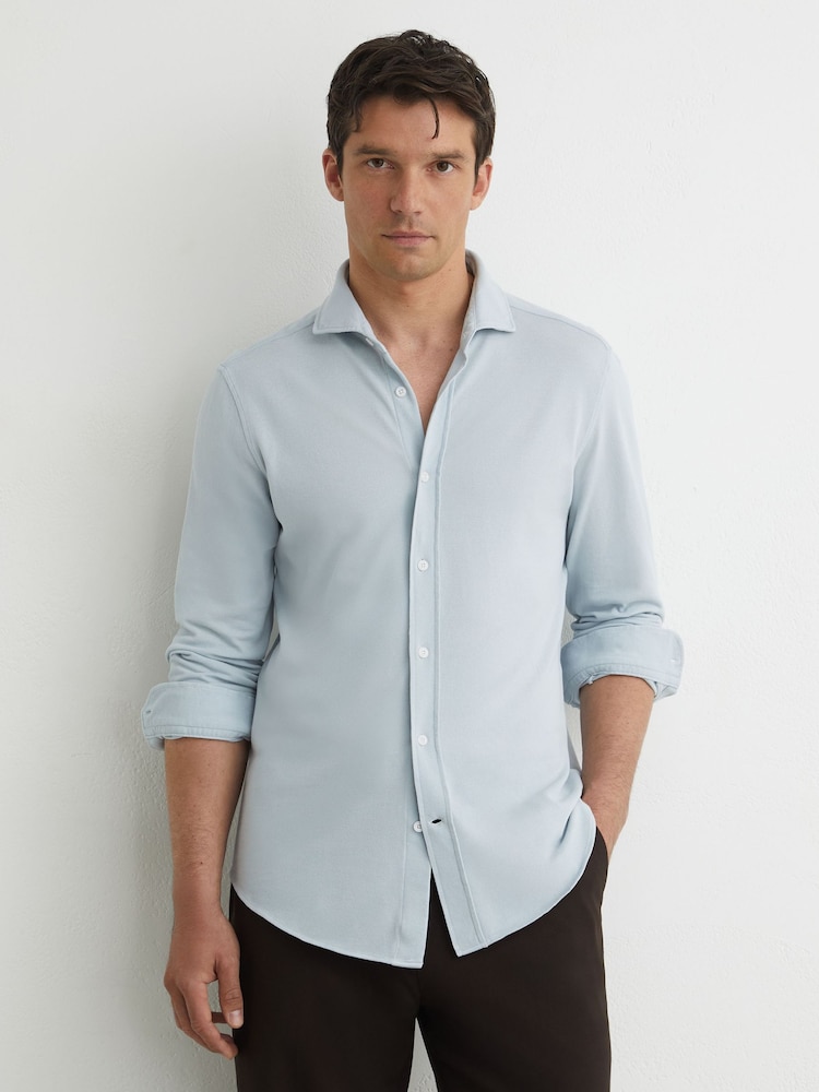Reiss Soft Blue Dasilva Cotton-Piqué Garment-Dyed Shirt Regular-Fit - Image 1 of 6 Reiss Soft Blue Dasilva Cotton-Piqué Garment-Dyed Shirt Regular-Fit - Image 1 of 6