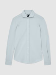 Reiss Soft Blue Dasilva Cotton-Piqué Garment-Dyed Shirt Regular-Fit - Image 2 of 6