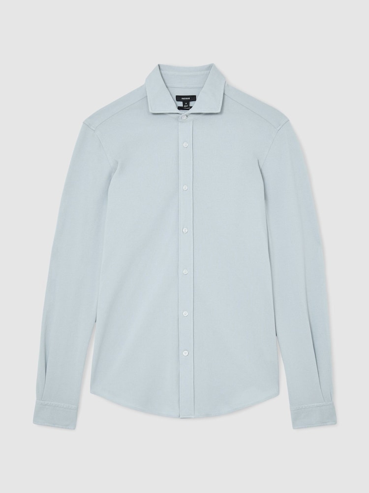 Reiss Soft Blue Dasilva Cotton-Piqué Garment-Dyed Shirt Regular-Fit - Image 2 of 6 Reiss Soft Blue Dasilva Cotton-Piqué Garment-Dyed Shirt Regular-Fit - Image 2 of 6