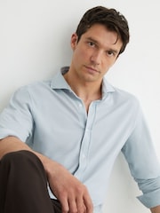 Reiss Soft Blue Dasilva Cotton-Piqué Garment-Dyed Shirt Regular-Fit - Image 6 of 6