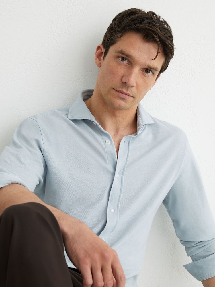 Reiss Soft Blue Dasilva Cotton-Piqué Garment-Dyed Shirt Regular-Fit - Image 6 of 6 Reiss Soft Blue Dasilva Cotton-Piqué Garment-Dyed Shirt Regular-Fit - Image 6 of 6