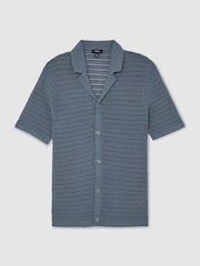 Reiss Airforce Blue Buzzard Open-Knit Button-Through Shirt - Image 2 of 6