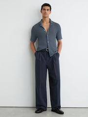 Reiss Airforce Blue Buzzard Open-Knit Button-Through Shirt - Image 3 of 6