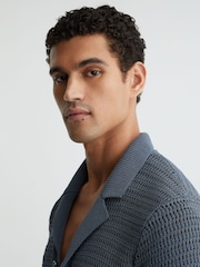 Reiss Airforce Blue Buzzard Open-Knit Button-Through Shirt - Image 4 of 6