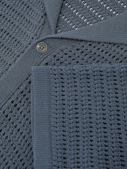 Reiss Airforce Blue Buzzard Open-Knit Button-Through Shirt - Image 6 of 6