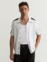 Reiss Navy/White Farley Colour-Block Knit Button-Through Shirt - Image 1 of 6
