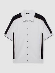 Reiss Navy/White Farley Colour-Block Knit Button-Through Shirt - Image 2 of 6