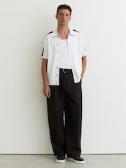 Reiss Navy/White Farley Colour-Block Knit Button-Through Shirt - Image 3 of 6