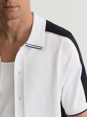 Reiss Navy/White Farley Colour-Block Knit Button-Through Shirt - Image 4 of 6