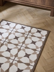 Natural Washable Geometric Tile Runner - Image 4 of 6
