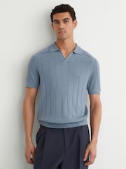 Bleu blindé - Pull polo Reiss Chelmsford à larges côtes en laine mérinos - Image 1 de 6