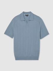 Bleu blindé - Pull polo Reiss Chelmsford à larges côtes en laine mérinos - Image 2 de 6