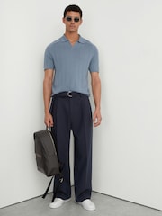 Bleu blindé - Pull polo Reiss Chelmsford à larges côtes en laine mérinos - Image 3 de 6
