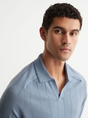 Bleu blindé - Pull polo Reiss Chelmsford à larges côtes en laine mérinos - Image 4 de 6