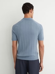 Bleu blindé - Pull polo Reiss Chelmsford à larges côtes en laine mérinos - Image 5 de 6