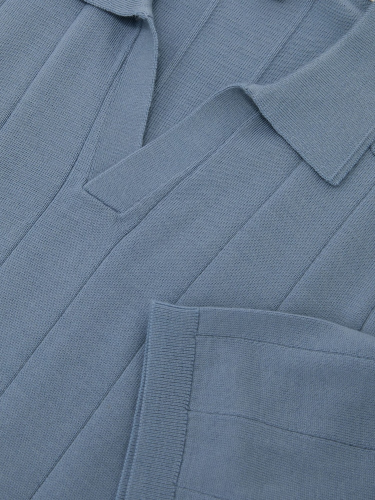 Bleu blindé - Pull polo Reiss Chelmsford à larges côtes en laine mérinos - Image 6 de 6