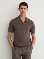 Reiss Ridge Brown Manor Merino Wool Short-Sleeve Polo Shirt - Image 1 of 6