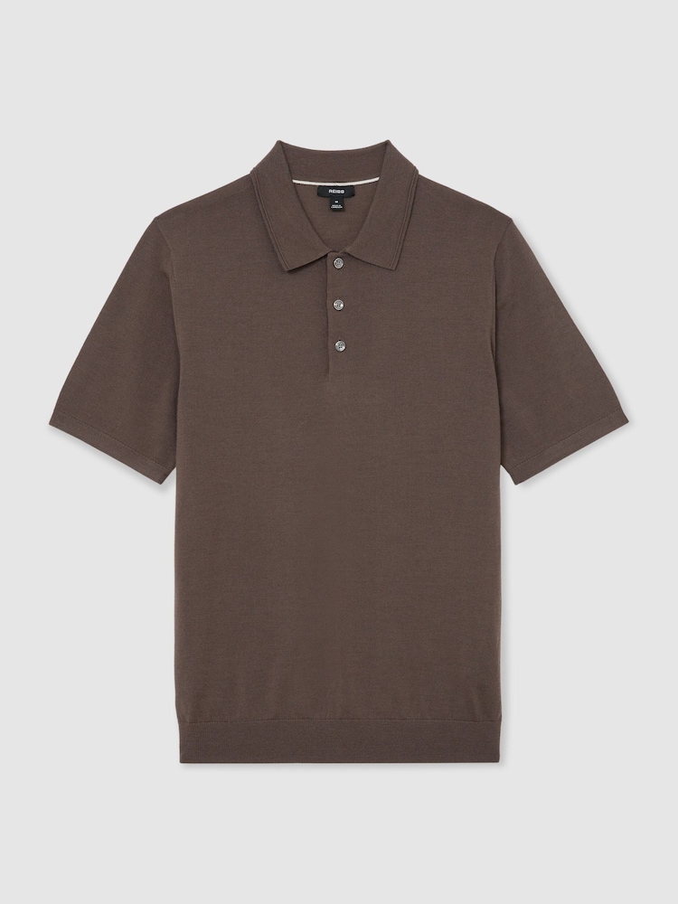 Reiss Ridge Brown Manor Merino Wool Short-Sleeve Polo Shirt - Image 2 of 6