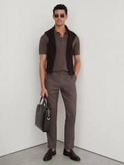 Reiss Ridge Brown Manor Merino Wool Short-Sleeve Polo Shirt - Image 3 of 6