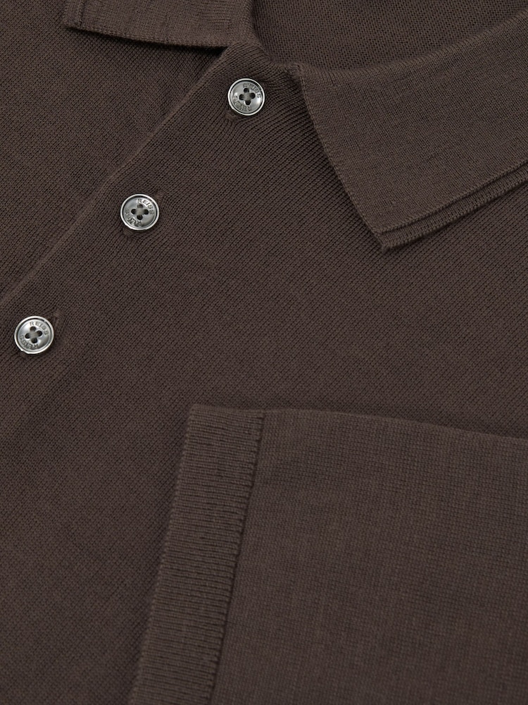 Reiss Ridge Brown Manor Merino Wool Short-Sleeve Polo Shirt - Image 6 of 6