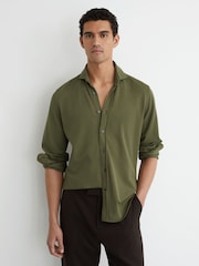 Reiss Green Dasilva Cotton-Piqué Garment-Dyed Shirt Regular-Fit - Image 1 of 6