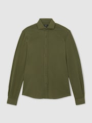 Reiss Green Dasilva Cotton-Piqué Garment-Dyed Shirt Regular-Fit - Image 2 of 6