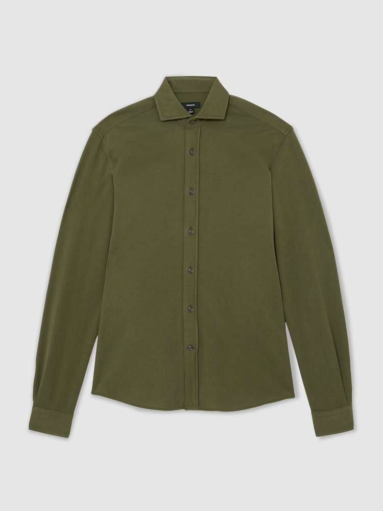 Reiss Green Dasilva Cotton-Piqué Garment-Dyed Shirt Regular-Fit - Image 2 of 6